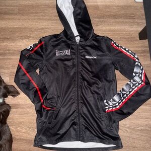 Black IMUH Volleyball Zip-Up Hoodie with Red & White Accents